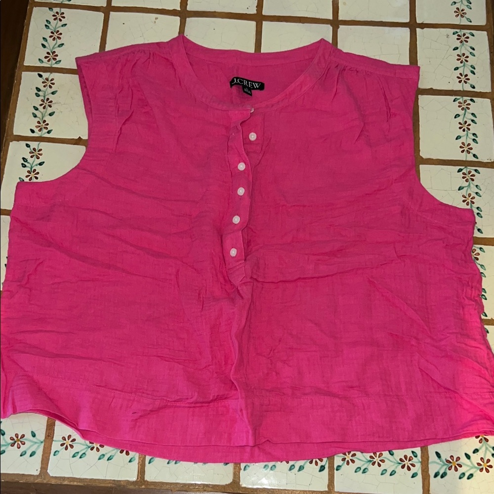 J. Crew Vibrant Pink Button-Front Blouse
